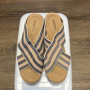 Merona Blue and Tan Striped Wedge Sandals